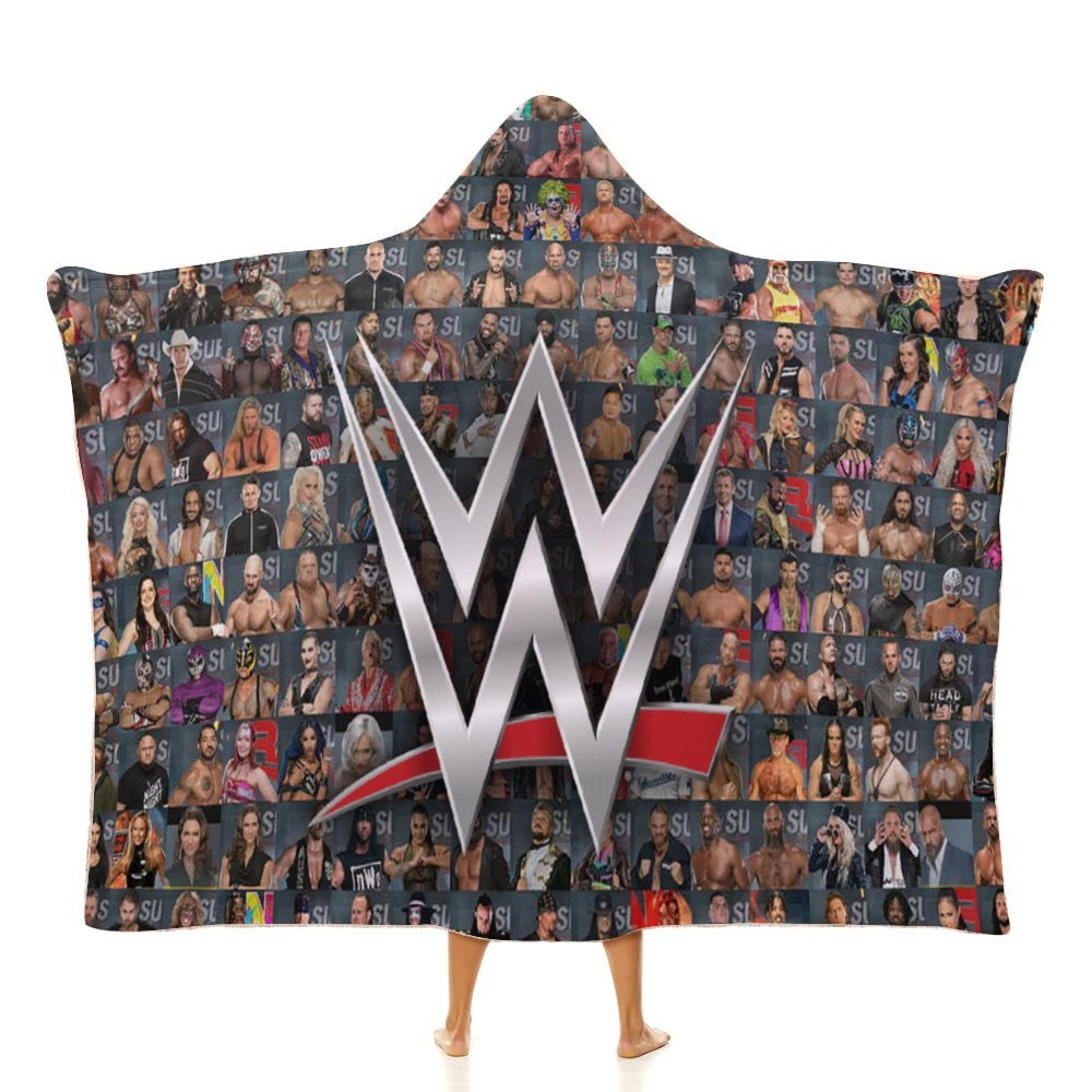 WWE Hooded Blanket Poncho, Wearable Hooded Blanket Cozy Soft Warm Plush Fleece Blanket for Adult Women Men